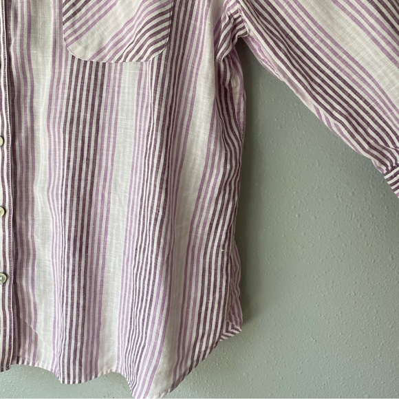 Chico’s Purple Striped Linen Button up Chico’s Size 3/ XL - Picture 8 of 8